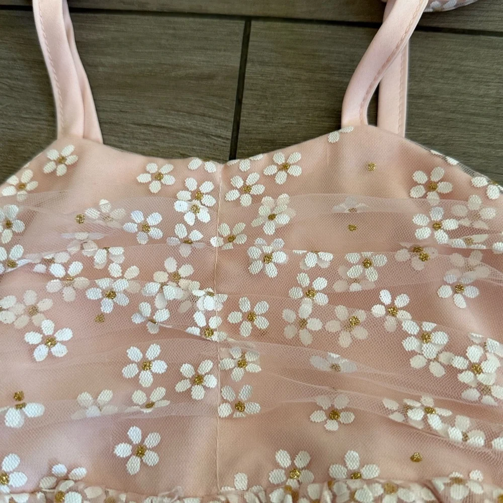 Pink Floral Dress with Bow Straps spring dress for girls - Picture 2 of 3